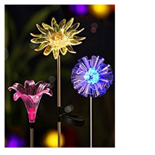 Set of 3 Bright Zeal Solar Stake Lights Dandelion /& Lily /& Sunflower Color Changing Life-Size Figurines LED,